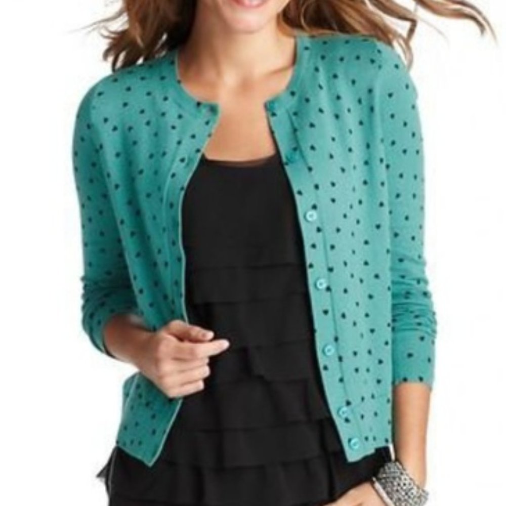 LOFT Teal and Black Heart Cardigan Sweater